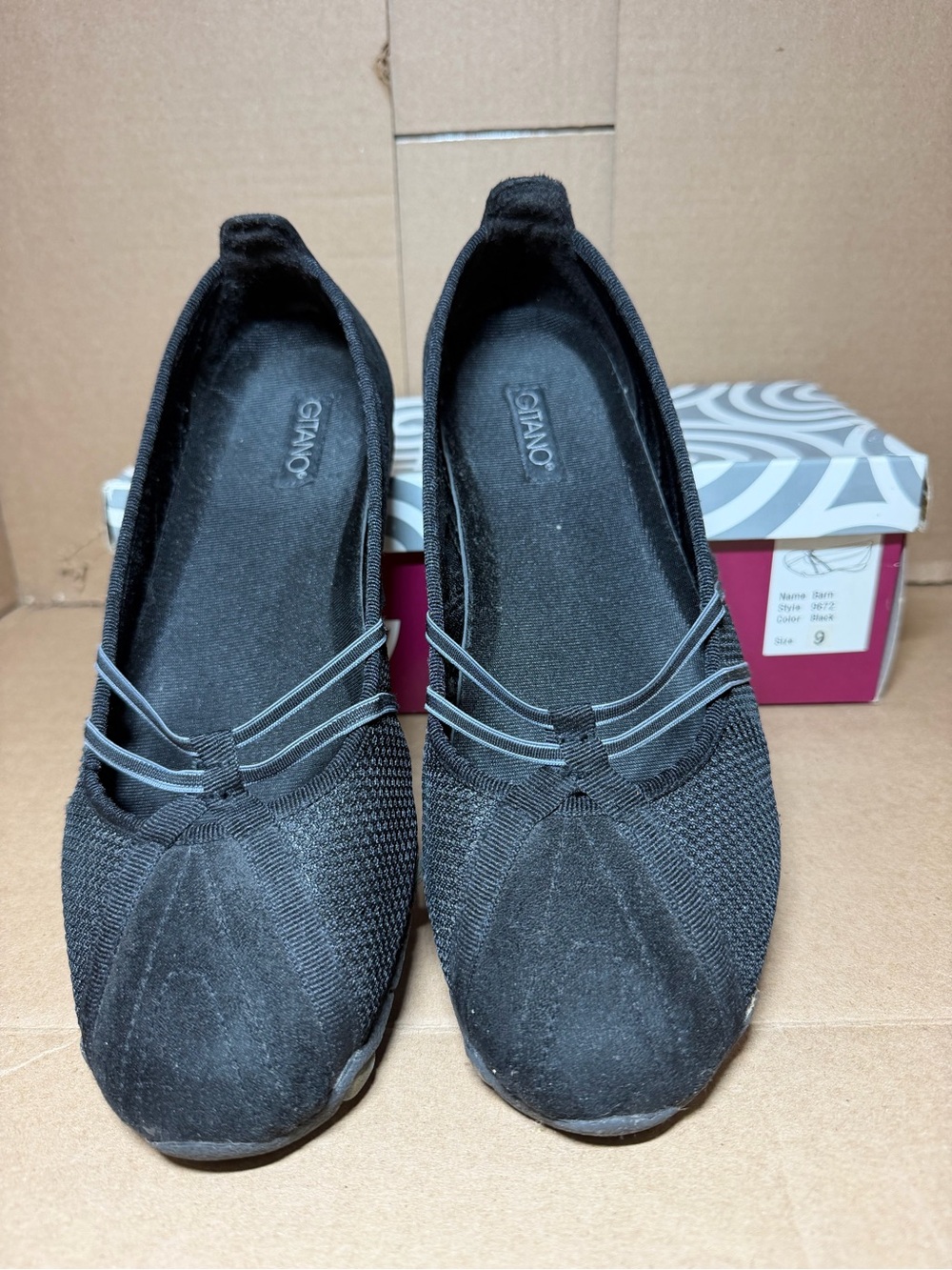 Gitano Black Slip-On Flats with Elastic Straps